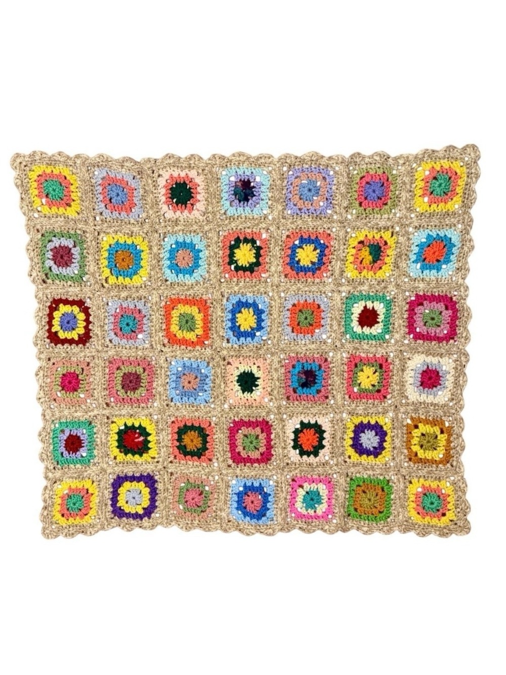 Vintage Handmade Crochet Granny Square Afghan Colorful Throw Blanket Cottagecore